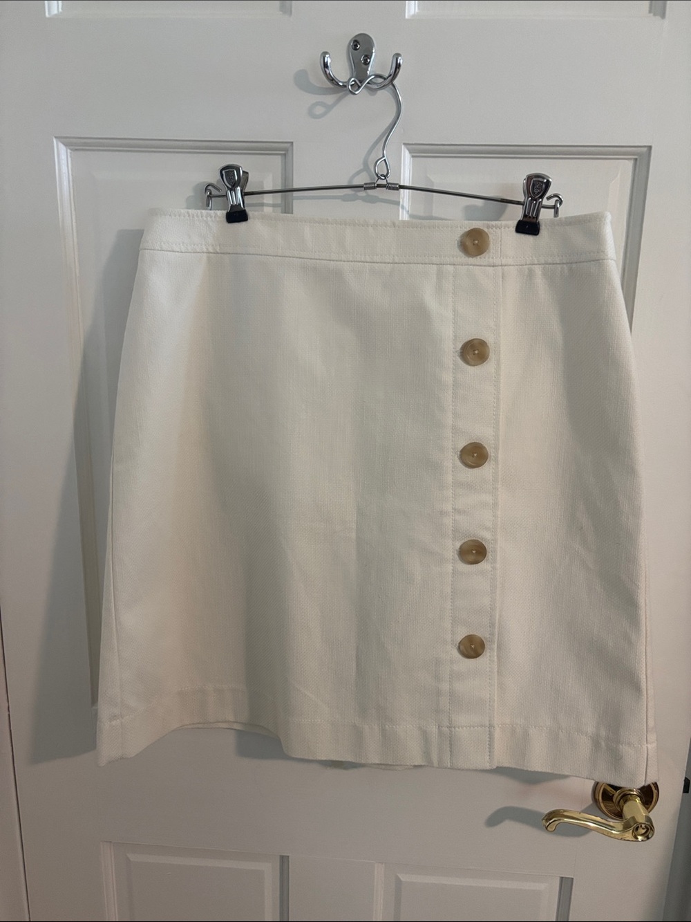 Ann Taylor Ivory Mini Skirt with Side Button Detail